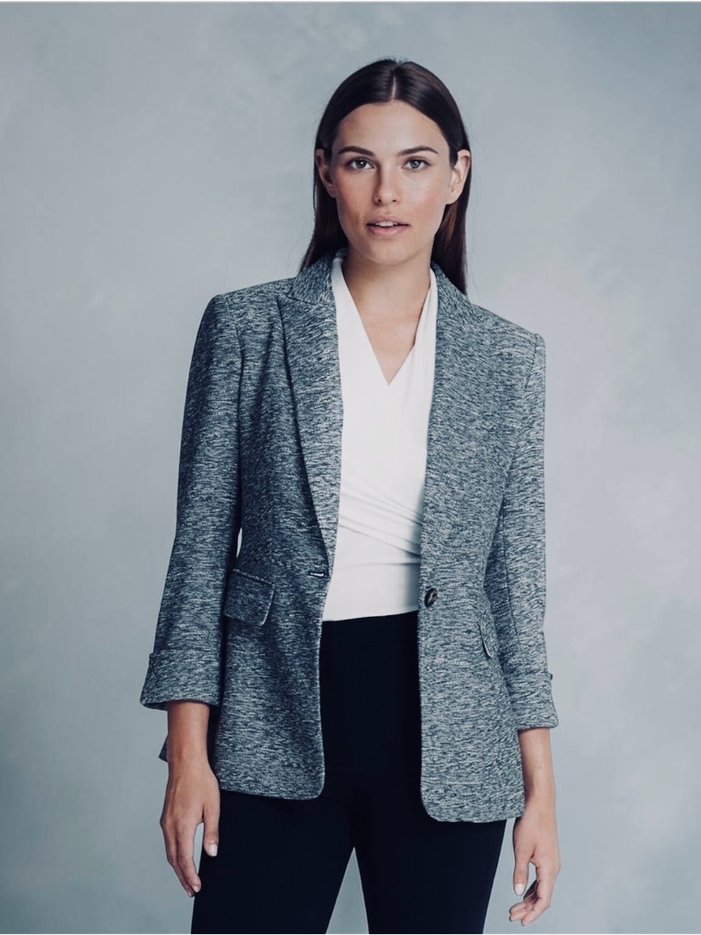 NWT DKNY  marled Navy/White  Single-Button Blazer size 10